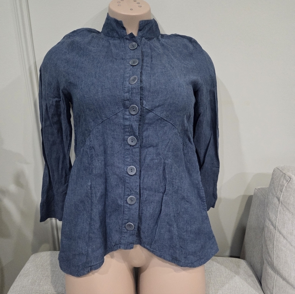 Flax Women's Blue Button-Up   Linen Jacket Sz.P